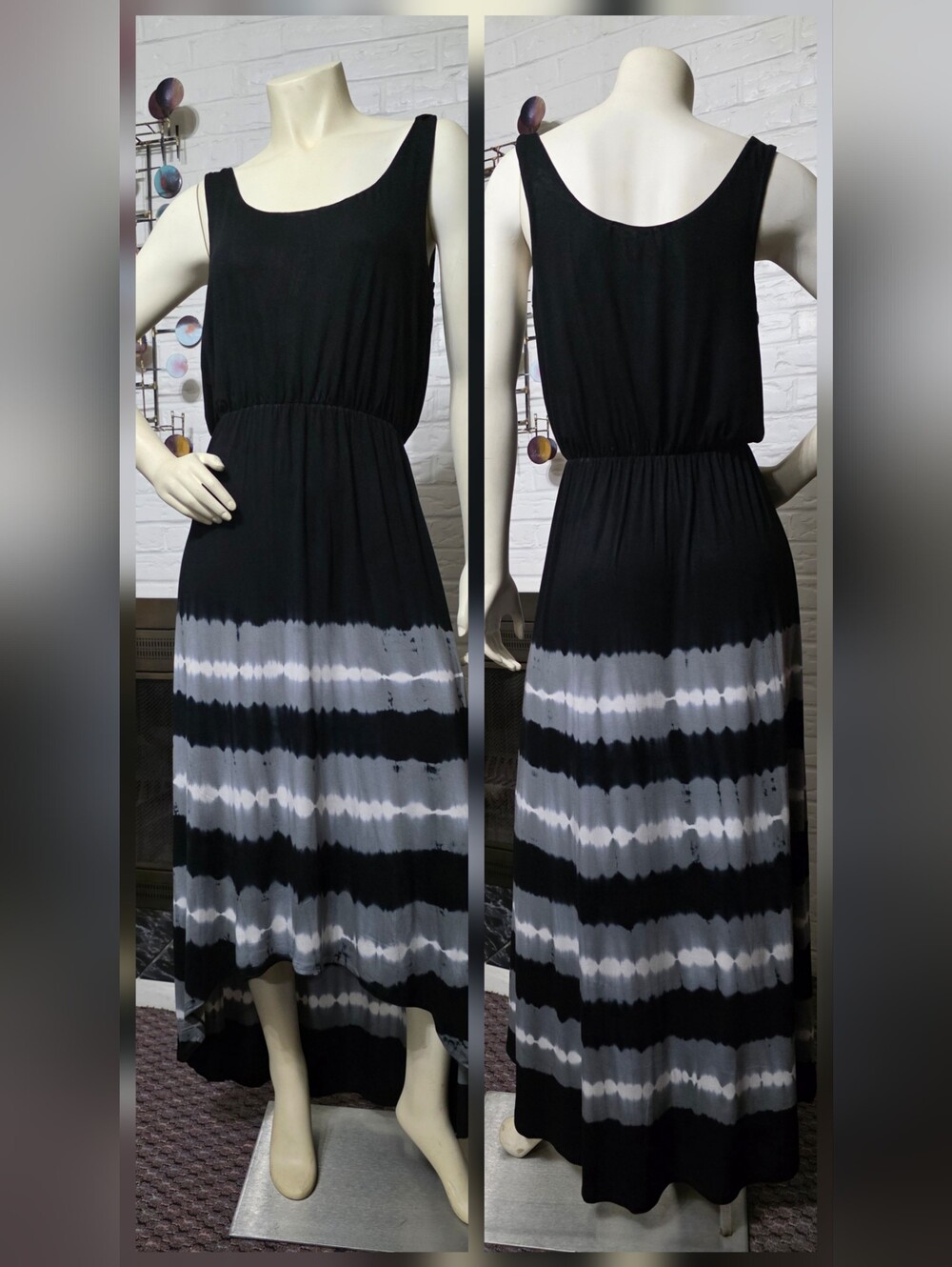 FELICITY & COCO | Black and Gray High-Low Tie-Dye Maxi Dress